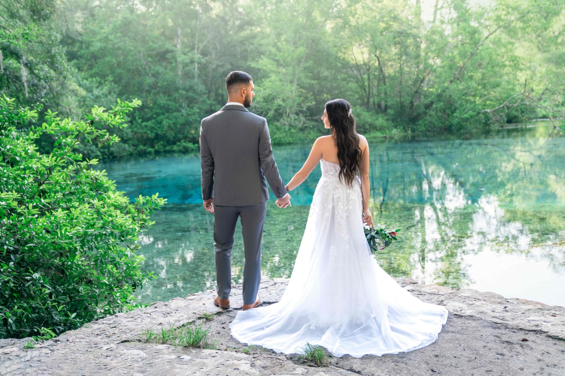 Couple at Florida spring with turquoise water